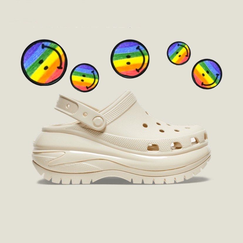 Rainbow top platform crocs