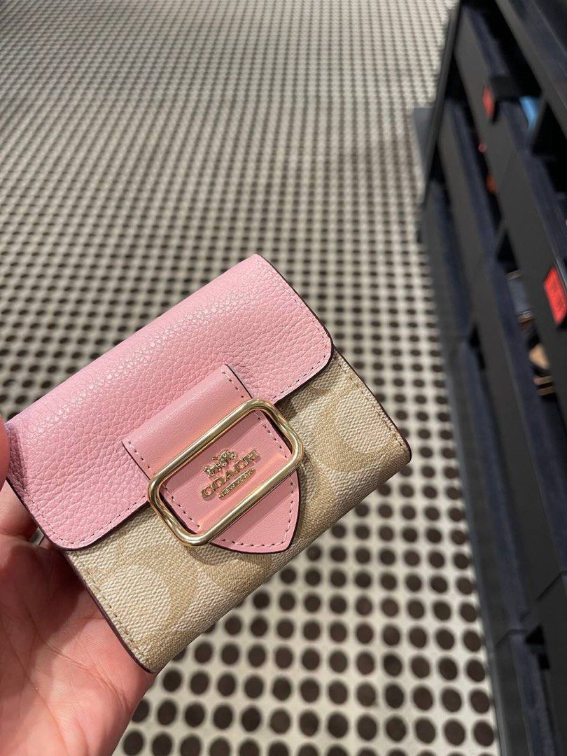 Coach Small Morgan Wallet in Signature Light Khaki Powder Pink