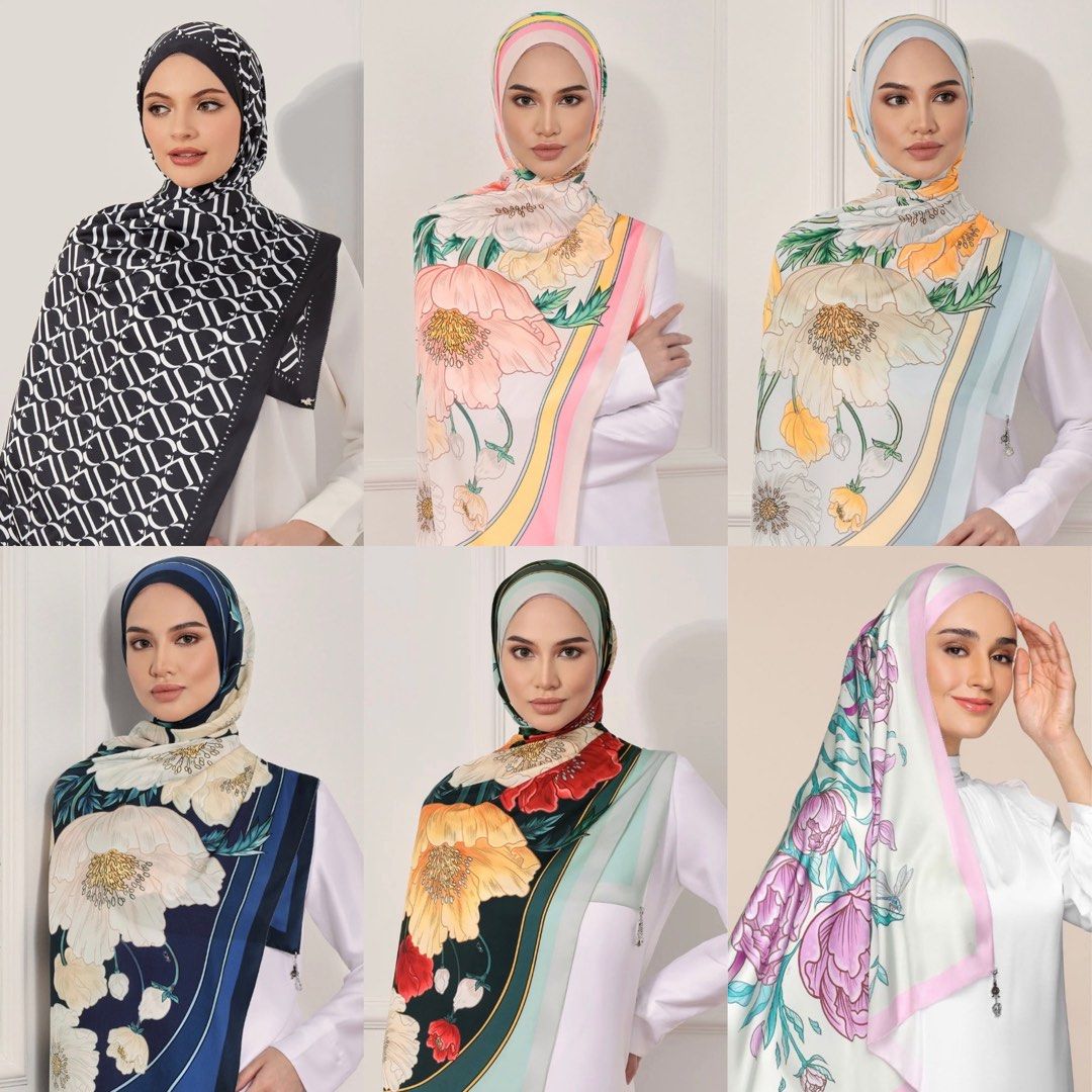 DUCK MONOGRAM SATIN SILK SHAWL IN ECLAIR, Women's Fashion, Muslimah  Fashion, Hijabs on Carousell