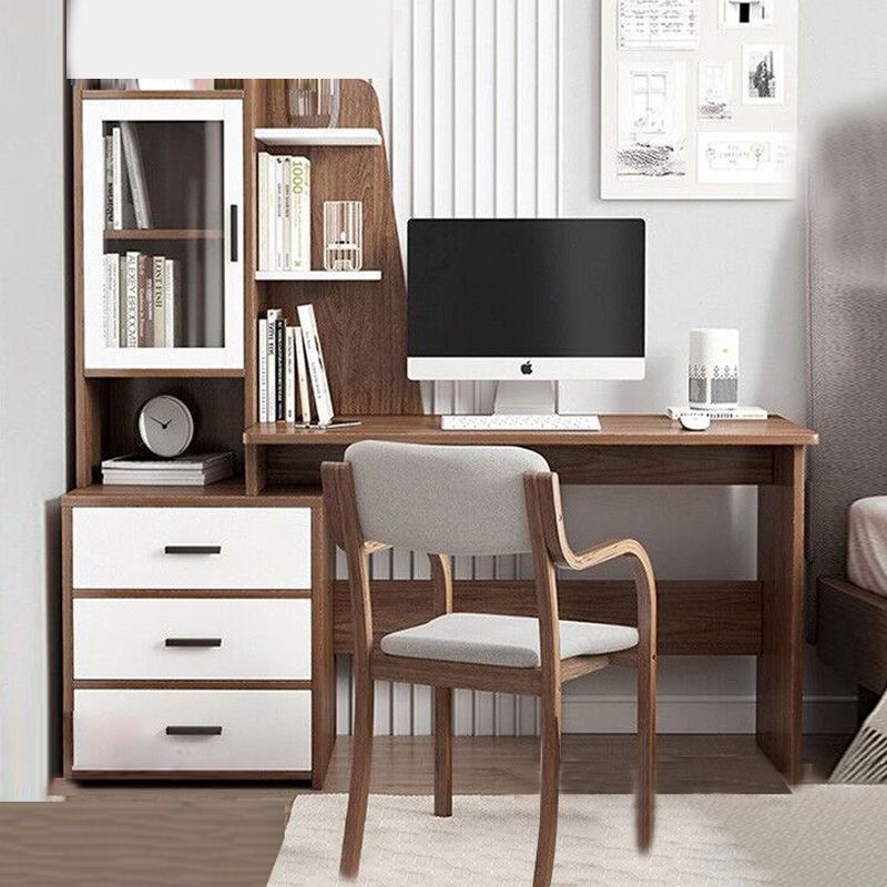 Computer desk with outlet bookshelf and drawers