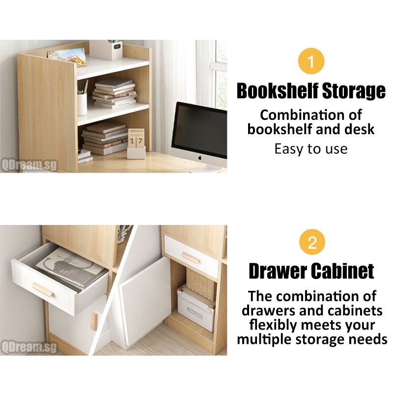 Computer Table Desk With Bookshelf Drawer Cabinet Home Modern ...
