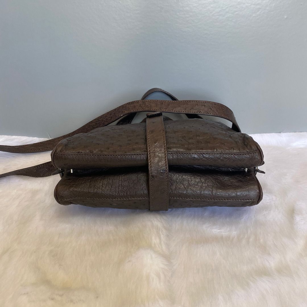 Mauro Governa Brown Ostrich Leather Shoulder Bag