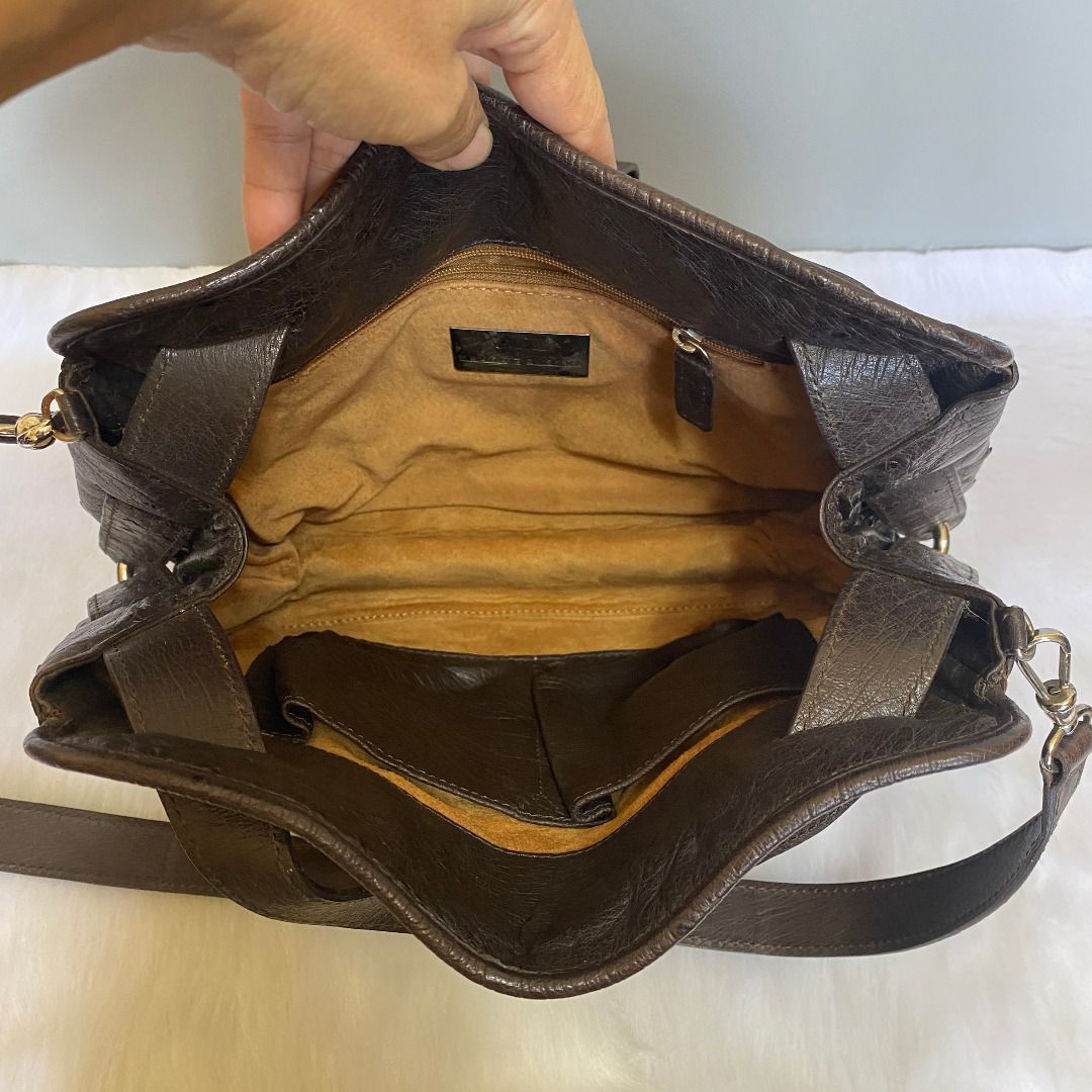 Mauro Governa Brown Ostrich Leather Shoulder Bag