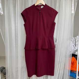 Dress Kerja The Executive Merah Chiongsam Kerah Shanghai Dress Formal Peplum