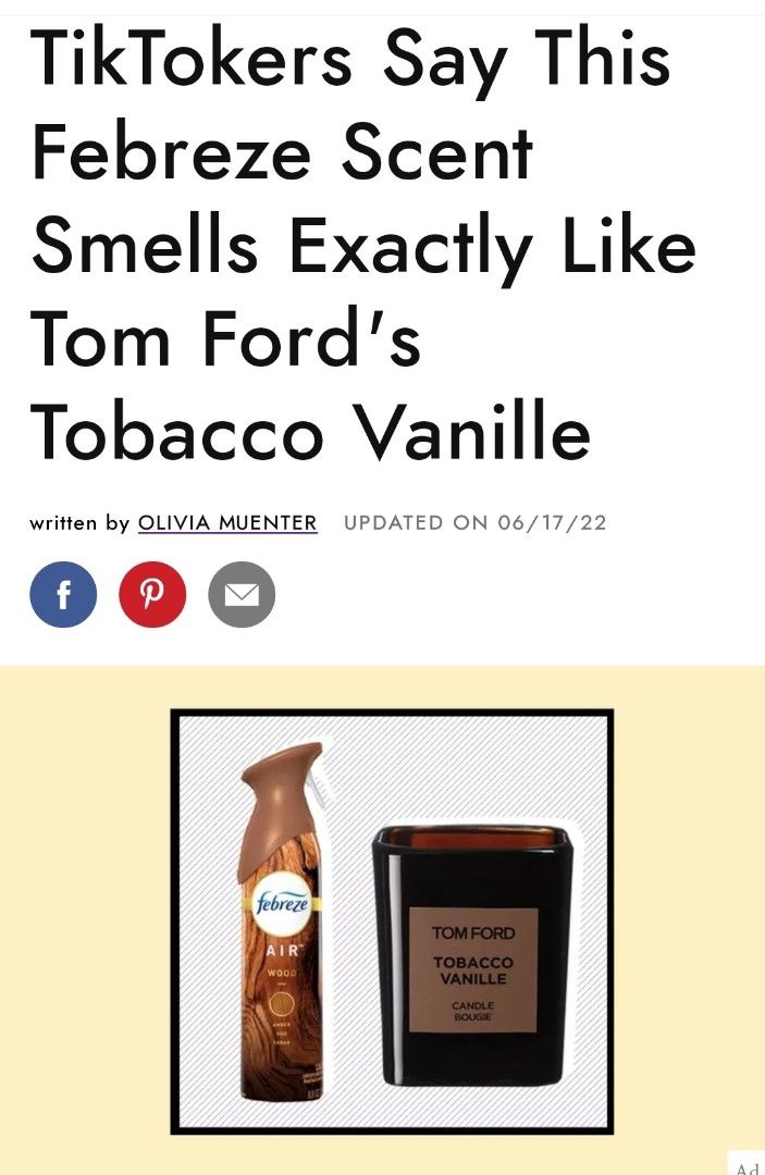 TikTokers Say This Febreze Scent Smells Exactly Like Tom Ford's Tobacco  Vanille