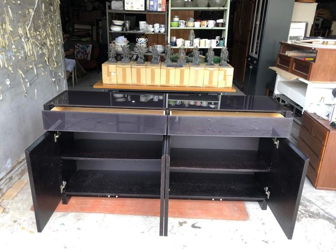 Glass Tv Stand 80 inches solid wood, Furniture & Home Living, Furniture