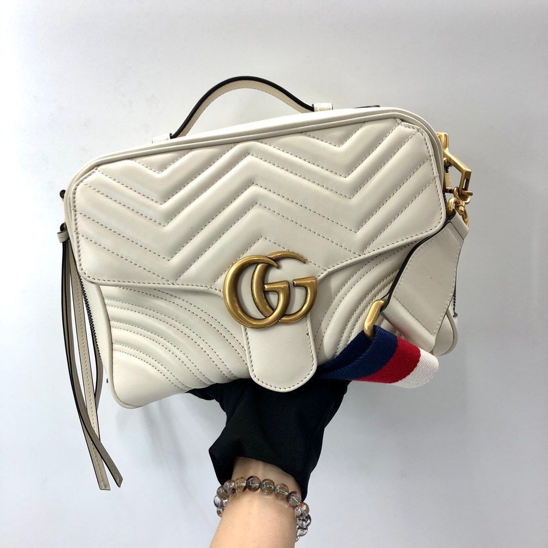 GUCCI GG 498100 MARMONT WHITE 2WAY HAND SHOULDER BAG