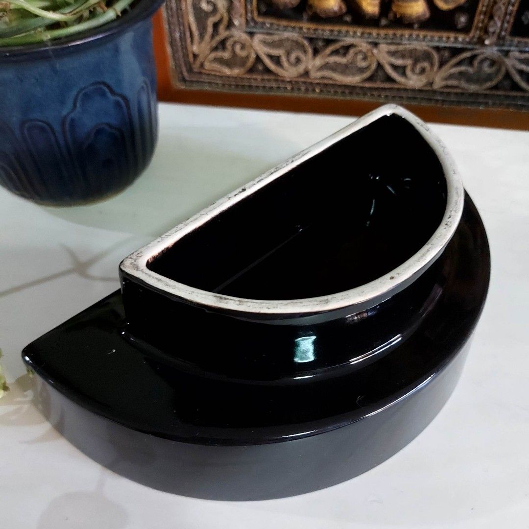 Half moon black art deco ikebana vase, Furniture & Home Living, Home