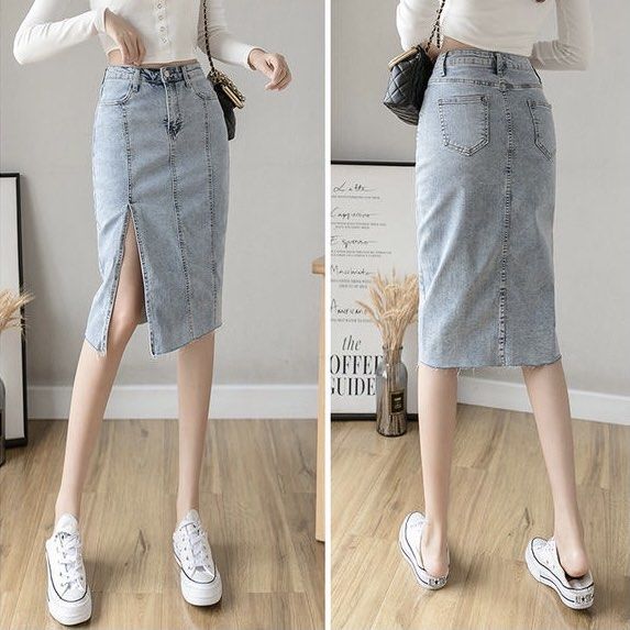 Denim midi skirt bodycon store