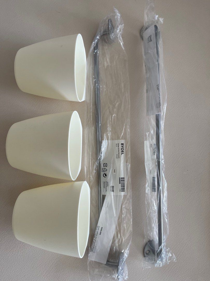 IKEA Bygel Rail with 3 white organisers, Furniture & Home Living, Home