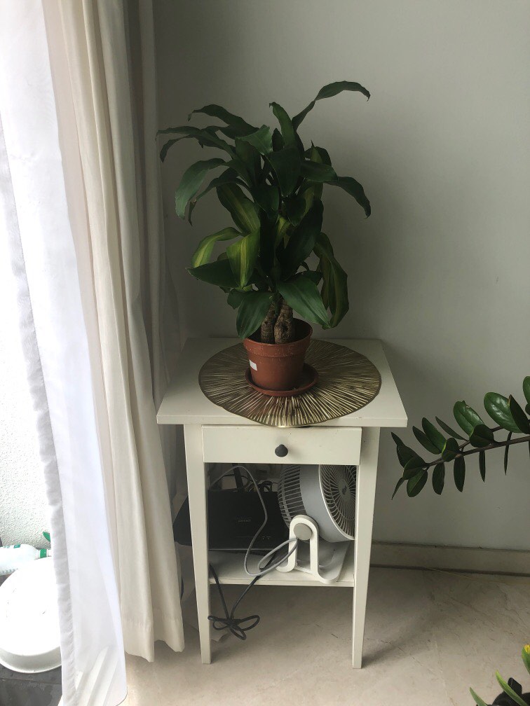 Ikea white bed side table with drawer, Furniture & Home Living