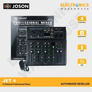 Joson Jet 4 Professional Mixer, 4-Channel Mixing Console and Aux Paths Effects Processor