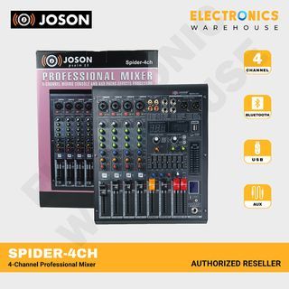 Joson Spider-4CH Professional Mixer, 4-Channel Mixing Console and Aux Paths Effects Processor