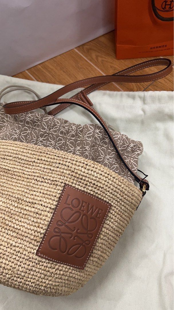 Loewe Luxury Pochette Bag In Raffia Anagram Jacquard And Calfskin