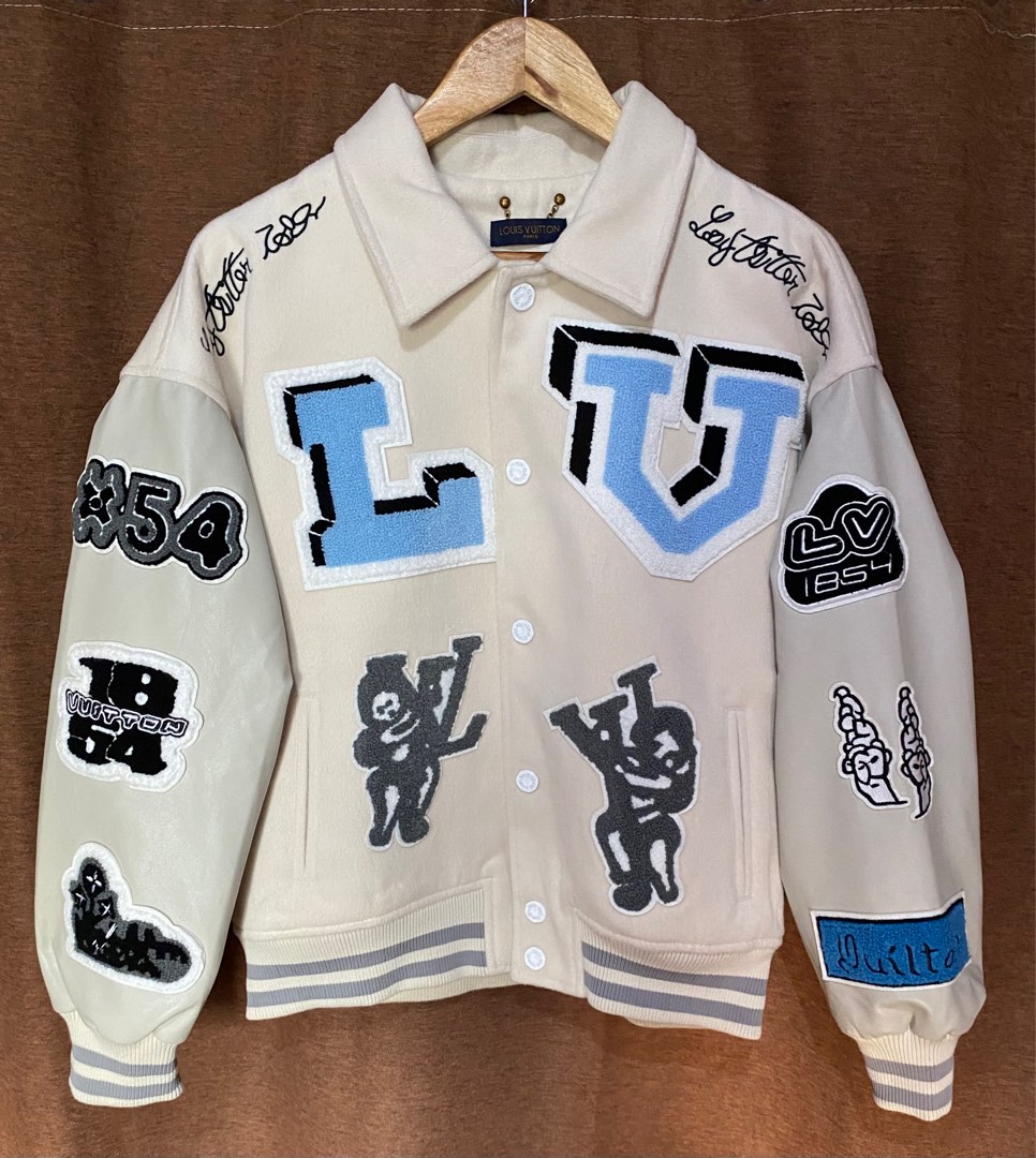 Wool and Leather Cream Louis Vuitton Bunny Varsity Jacket - Jacket
