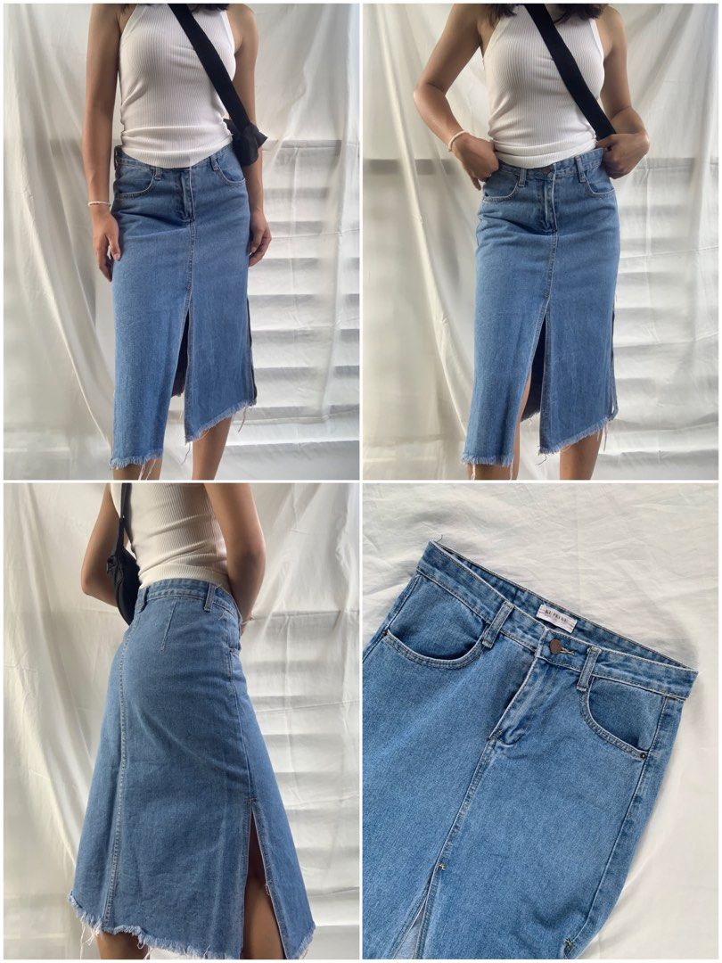 Maong skirt wth slits, Women's Fashion, Bottoms, Skirts on Carousell
