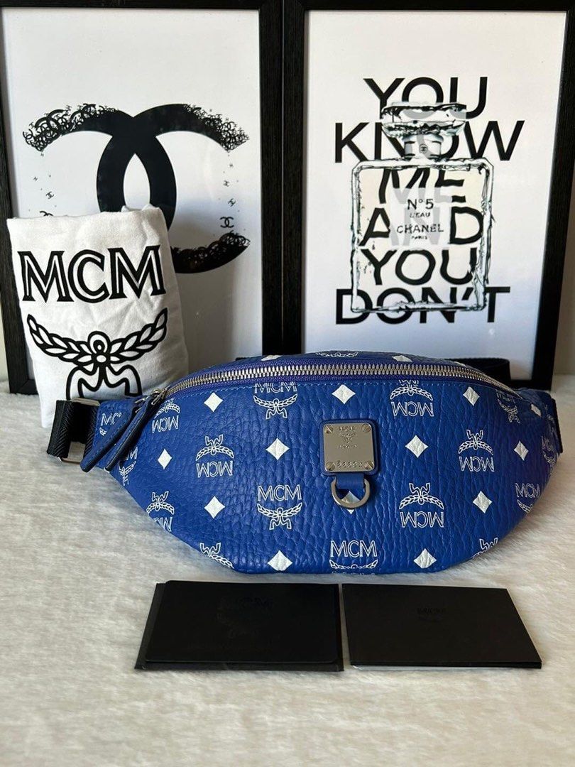 MCM Bum/Belt Bag (Category: Luxury Bags & Wallets) located in Manila. Submitted by bagislifeshop (Listing ID 1224822794, Image 1). Description: ▪️MCM Bum/belt bag▪️ ☑️Available in manila ✅Condition: Unused ✅Material:Visetos coated canvas leather ✅Colour: Blue in SHW ✅Size: 30x 16 x 10 cm ✅Inclusions: Dustbag .