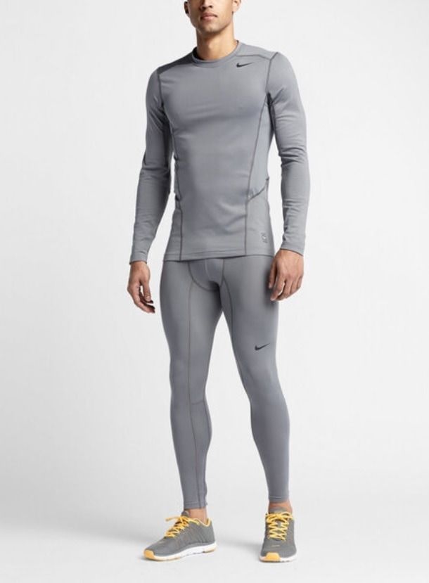 Mens Nike Pro Combat Hyperwarm Lite Compression Tights Cool Grey