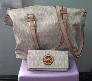 Michael Kors Vanilla Monogram Satchel & Long Wallet