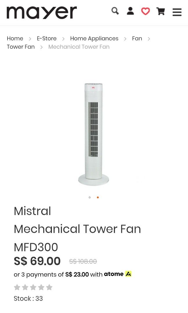 Mistral Tower Fan MFD300, Furniture & Home Living, Lighting & Fans