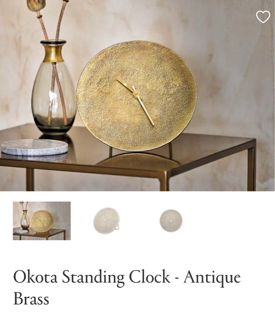 Nkuku Okota Standing Clock Antique Brass, Furniture & Home Living