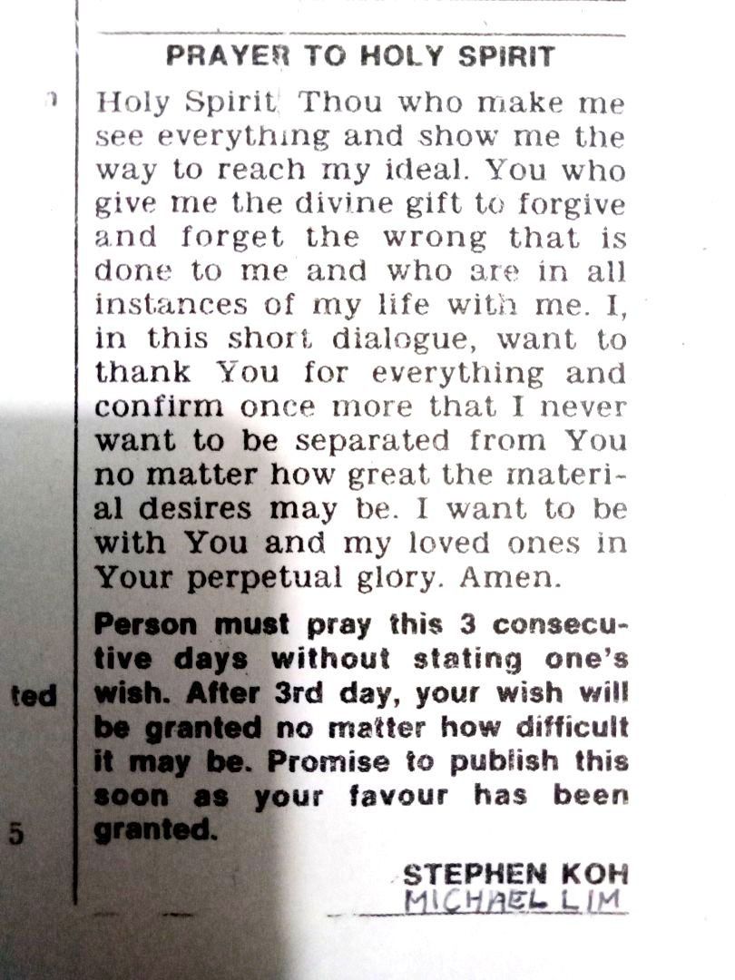 POWERFUL PRAYER TO THE HOLY SPIRIT, Bulletin Board, Looking For on ...