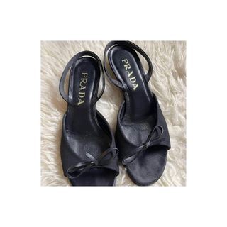 Prada black slingback kitten heels / sandals with bow detail