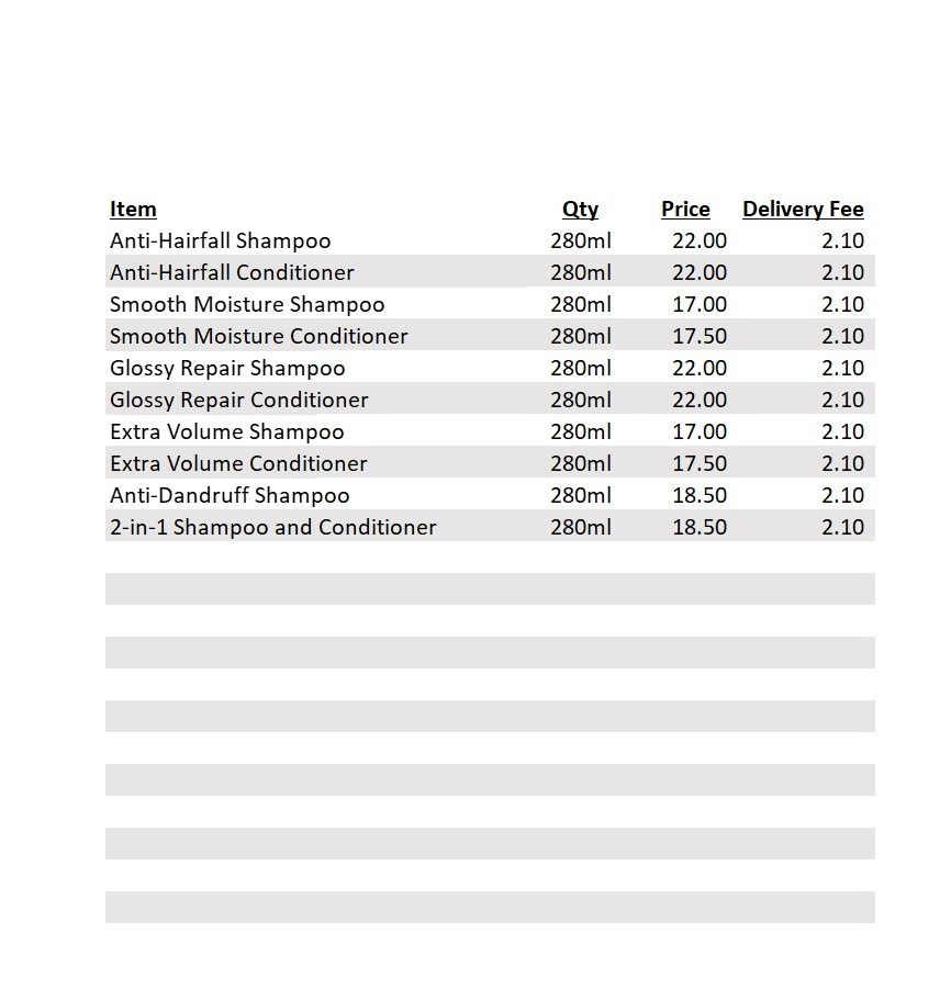 Shampoo price list on sale