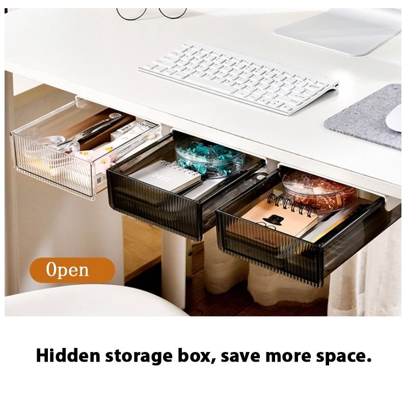 Self-adhesive hidden storage box under desk drawer Shelf Sliding Drawer ...