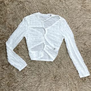 SHEIN TEXTURED SEMI SHEER WHITE Y2K AESTHETIC PARTY CLUB PHOTOSHOOT CASUAL TRENDY LONGSLEEVES SEMI CROP TOP COVER UP TOP