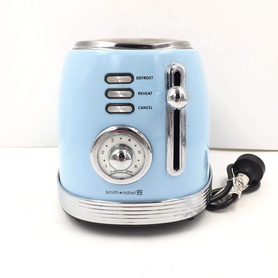 SMITH + NOBEL 2-Slice Blue Retro Toaster (Category: Ovens & Toasters) located in Pasay City. Submitted by meostore (Listing ID 1224756509, Image 1). Description: Description: -Power Rating: 220-240V / 50-60Hz / Wattage: 850 Watts -Model: HTA-700BU -Material: Stainless steel -Features: 2 Slice capacity + 6 variable toasting levels -Equipped with cancel, defrost and reheat settings -Removable crumb tray & designated cord storage (Double anti-jam) -