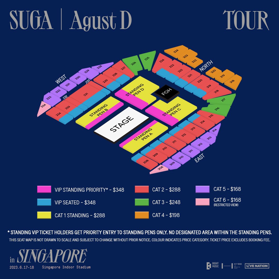 SUGA VIP Standing / Seating Concert Tickets Singapore D Day Agust