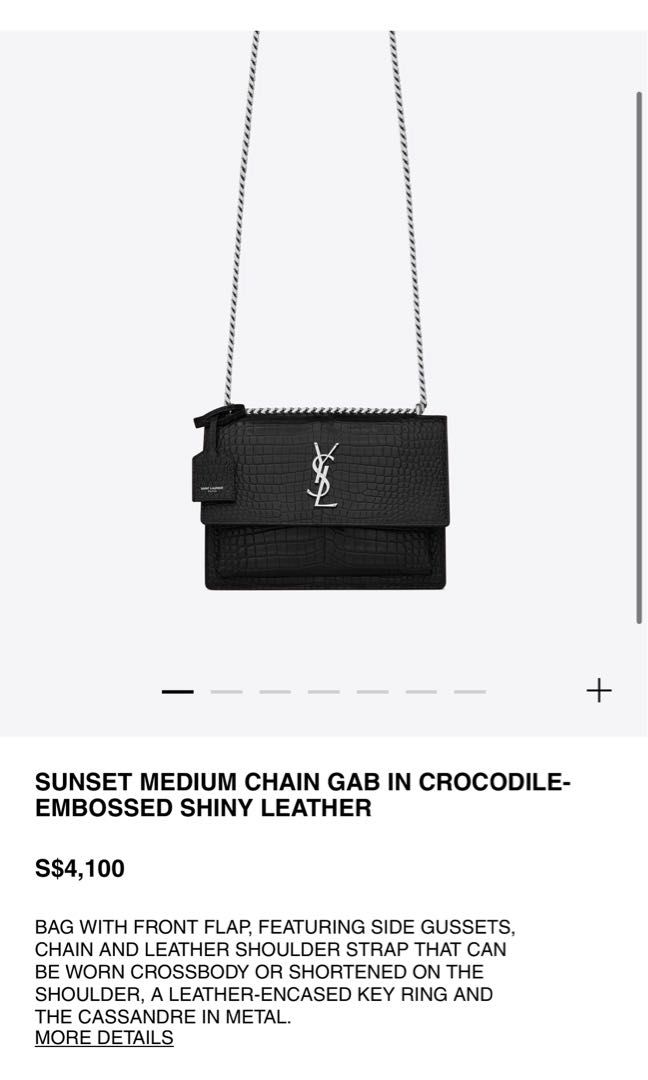 Sunset Medium Chain Bag In Crocodile-Embossed Shiny Leather Blanc