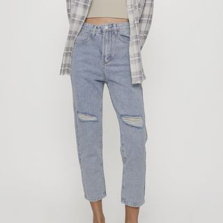 TTR The Tinsel Rack Eric Ripped Tapered Denim Jeans (Mid Wash)