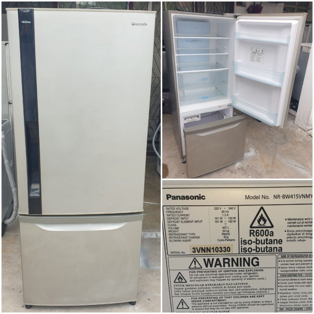 Used Panasonic inverter 2 doors fridge 407L, refrigerator peti sejuk