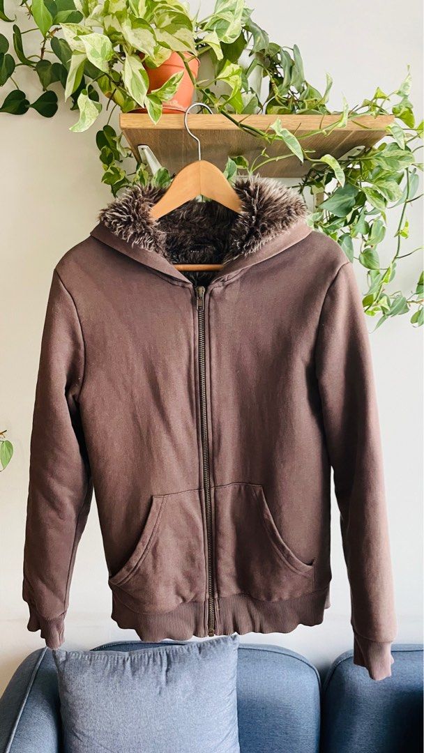 Mens faux clearance fur lined hoodie