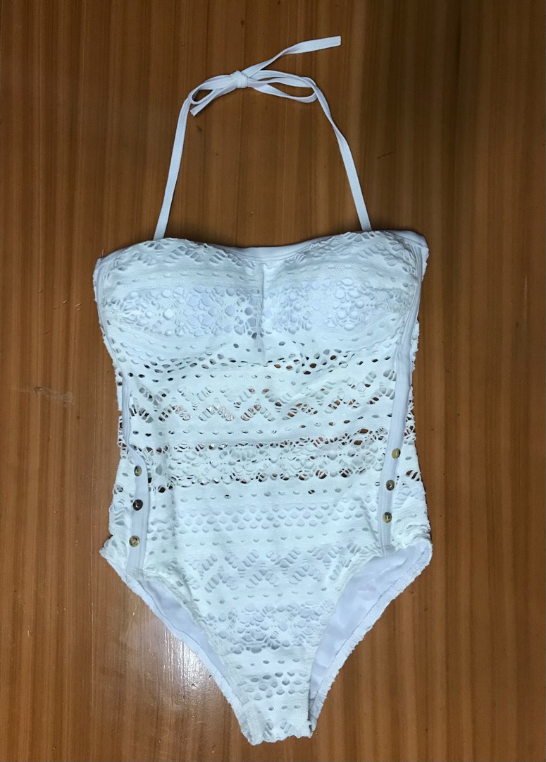Pure White Lace Bikini Three Piece Swim Set main image 0