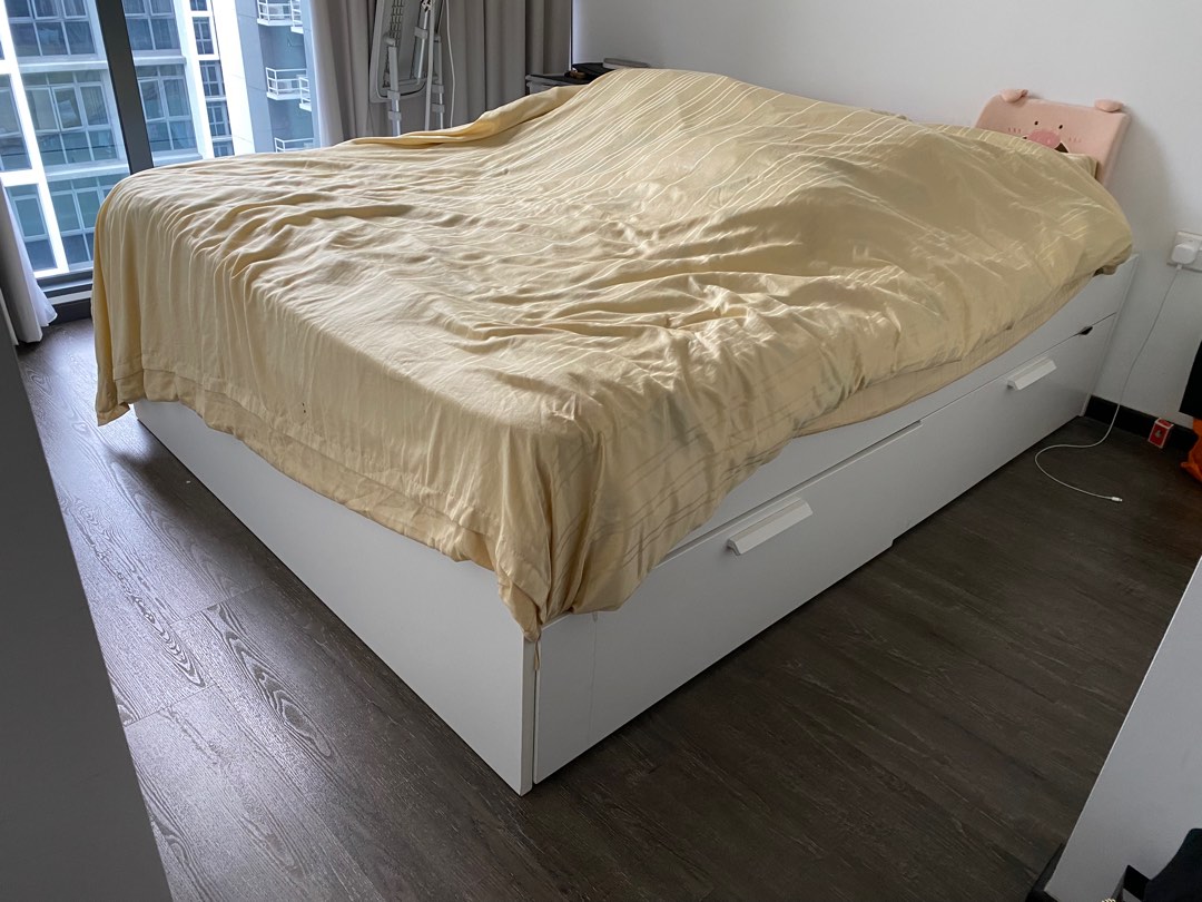 WTS Ikea queen size bed frame with storage, Furniture & Home Living