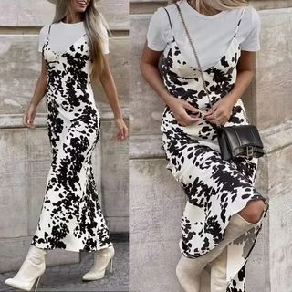 ZARA SATIN EFFECT PRINT DRESS