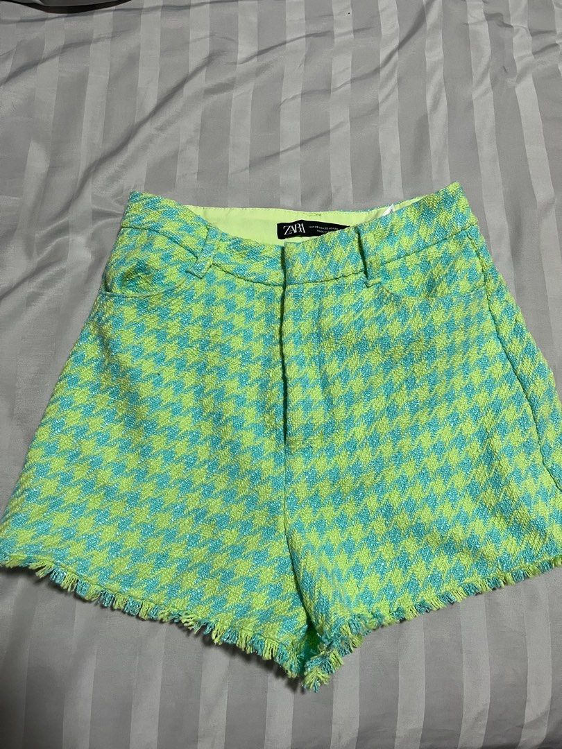 Zara green tweed shorts hotsell