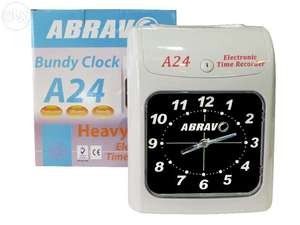 A24 Abravo Bundy Clock with FREE Time Card (Category: Office & Business Technology) located in Meycauayan. Submitted by crimson.trading. (Listing ID 1225053527, Image 1). Description: A24 Abravo Bundy Clock with FREE Time Card FEATURES: 36 hours back up battery Intelligent Circuit Product Design Dual Time indicator: (Large Analog and top Digital LCD Display) High Speed Printing: (Black / Red Ribbon for tardy and under time distinction) Musical Al