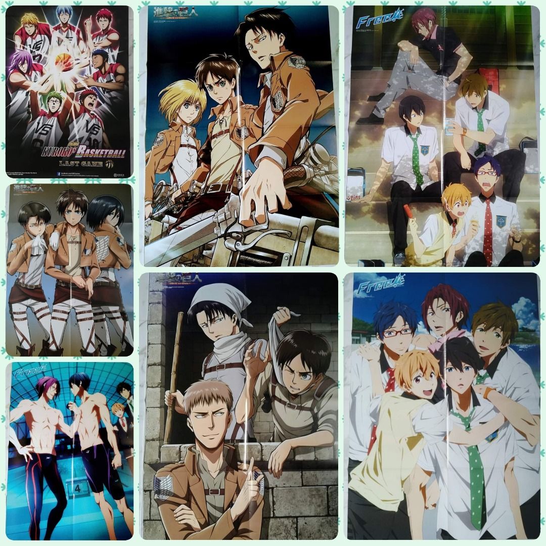 Attack on Titan Levi, Eren, Armin / Free! Haru, Makoto, Rei, Nagisa & Rin  (Samezuka) Iwatobi Shrine Double-Sided A1 Jumbo Anime Poster · Zetsueix  Anime · Online Store Powered by Storenvy