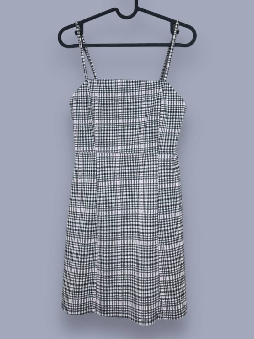 Bershka gingham plaid checked strappy pinafore A line mini dress