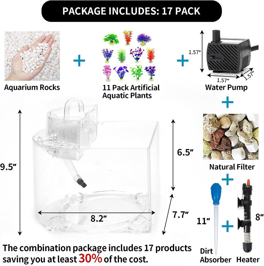 Betta Fish Tank, 1.6 Gallon Aquarium, Upgrade Hydroponics Growing
