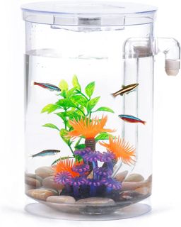 Small Betta Fish Tank, Aquarium Tank Kit with LED Lighting, 3/5 Gallon  Stackable