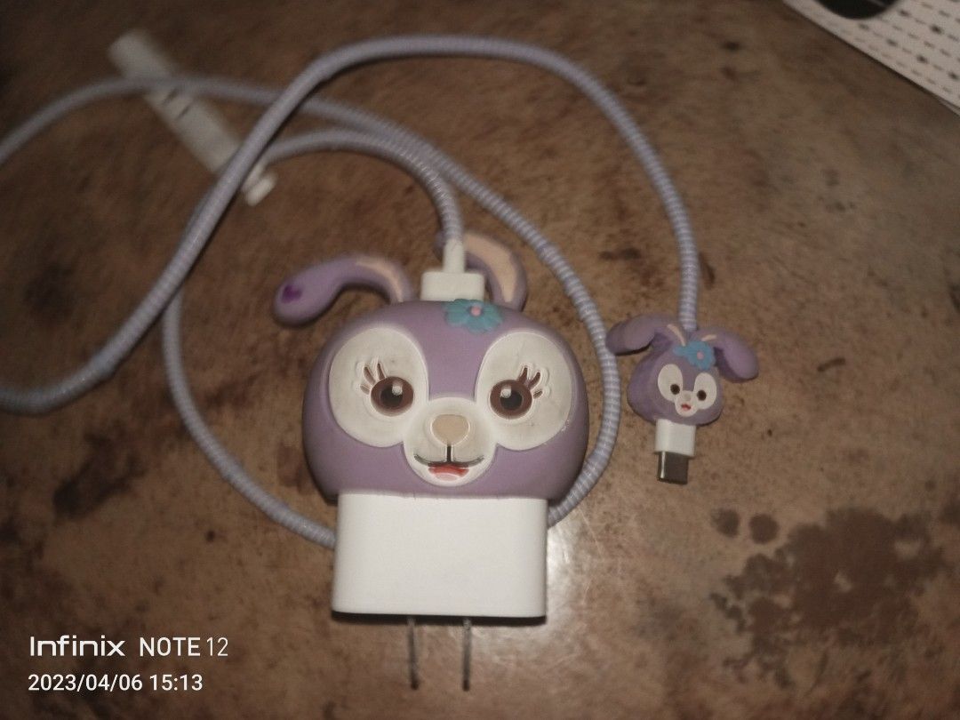 CELLPHONE CHARGER PROTECTOR (Category: Chargers & Cables) located in Caloocan City. Submitted by mazed22 (Listing ID 1224979894, Image 2). Description: It is available in all sanrio and duffy and friends characters. brand new sample pic is the stellalou in a charger of infinix cp..