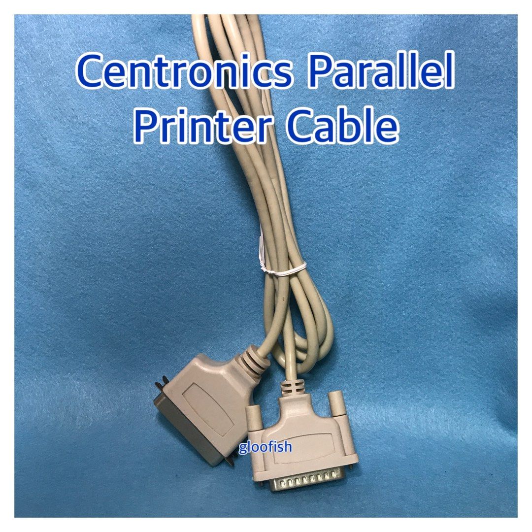Centronics Parallel Printer Cable (Category: Cables & Adaptors) located in Singapore. Submitted by gloofish (Listing ID 1225019422, Image 1). Description: This is a lightly used DB25 Male to Centronics 36 Male Parallel Printer Cable. It is in good used cosmetic condition showing little wear, the connectors are free from rust and the cord has no cuts or breaks. This cable is ideal for connecting a 25 pin bidirectional printer ports on laptops, com
