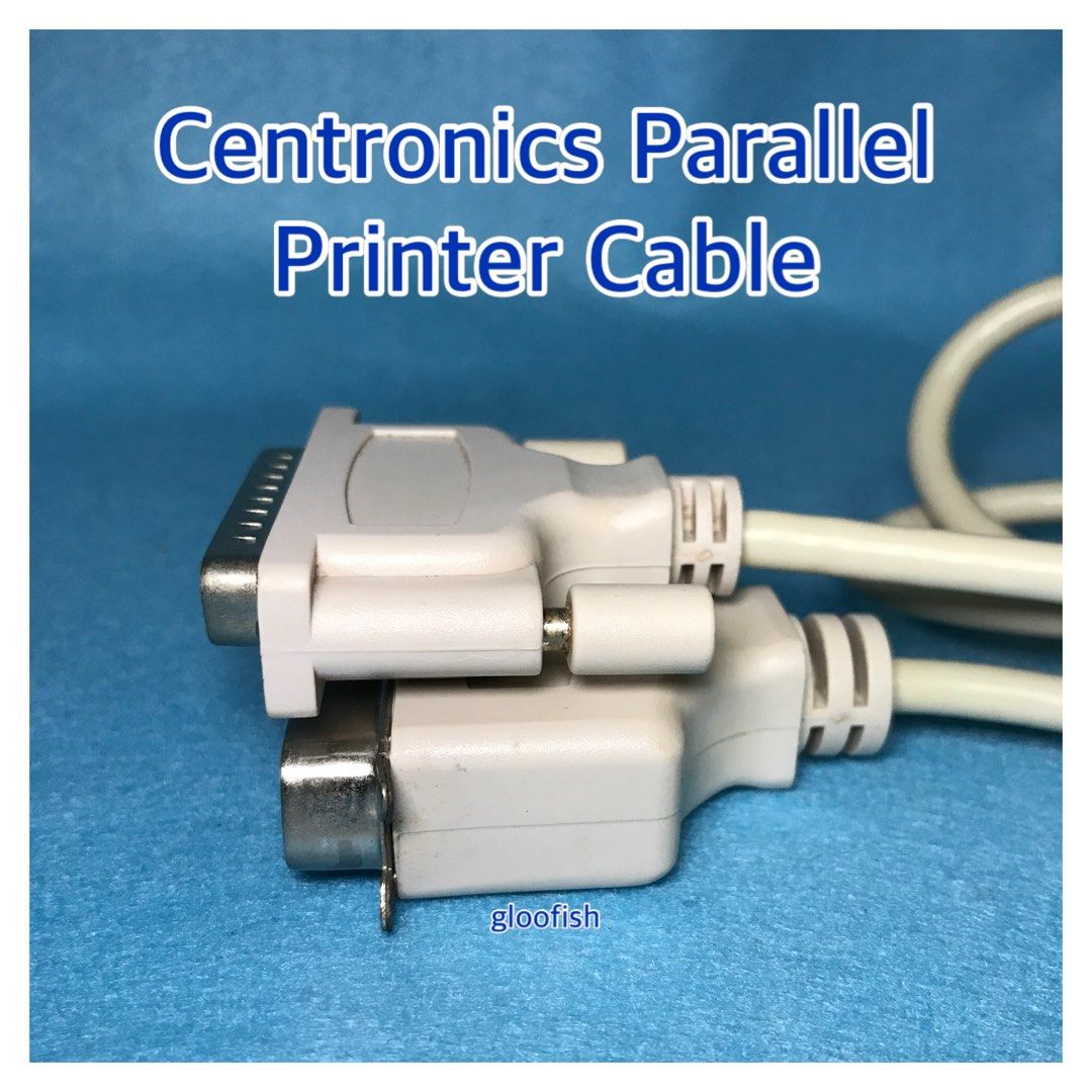 Centronics Parallel Printer Cable (Category: Cables & Adaptors) located in Singapore. Submitted by gloofish (Listing ID 1225019422, Image 3). Description: This is a lightly used DB25 Male to Centronics 36 Male Parallel Printer Cable. It is in good used cosmetic condition showing little wear, the connectors are free from rust and the cord has no cuts or breaks. This cable is ideal for connecting a 25 pin bidirectional printer ports on laptops, com
