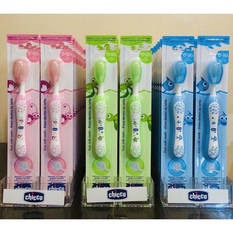 Chicco Toothbrush, 6-36 months (Category: Baby Toiletries & Grooming) located in Manila. Submitted by kids_league_ph (Listing ID 1225068766, Image 2). Description: ✔️Brand new ✔️Guaranteed Original ✔️Imported Brand (Made in Italy) ✔️Factory Sealed Packaging ✔️On hand/ready to ship items Available colors: 🔅 Pink 🔅 Green 🔅 Blue Product descriptions Small rounded head, ideal for a child’s mouth - extra-soft tapered bristles to massage the gums an