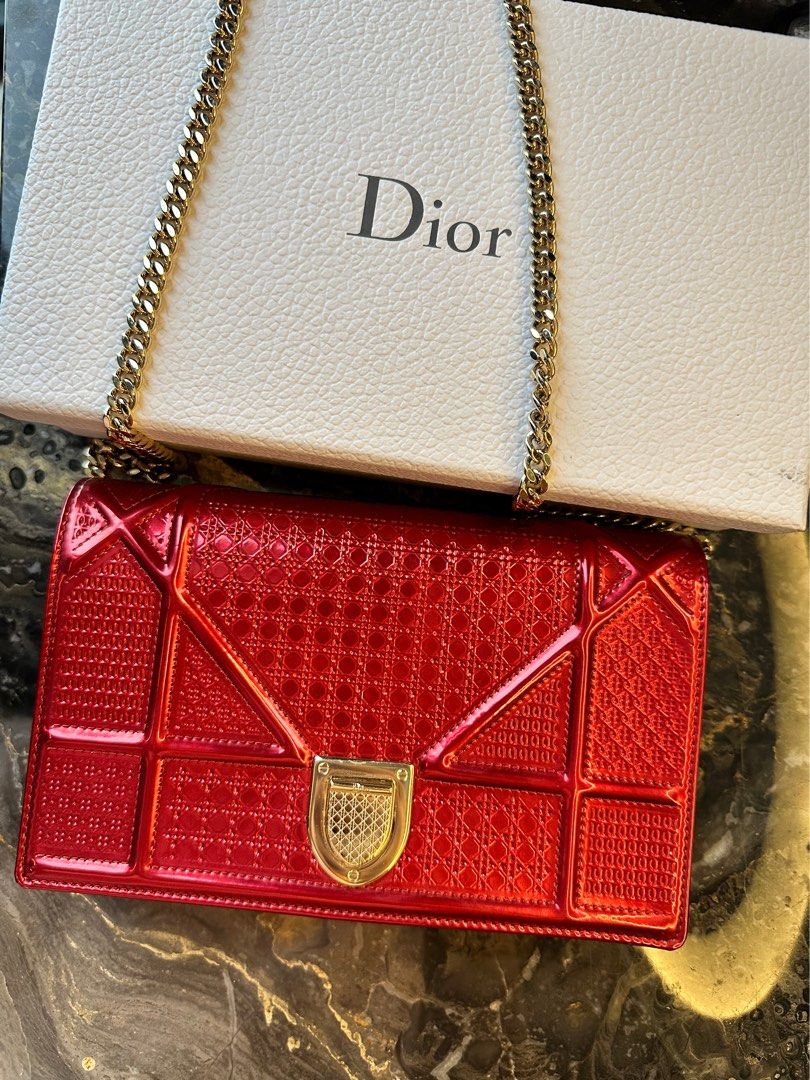 Dior Metallic Rose Gold Microcannage Patent Leather Medium Diorama